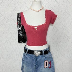 Urban-outfitters Women's Pink and Red Crop-top